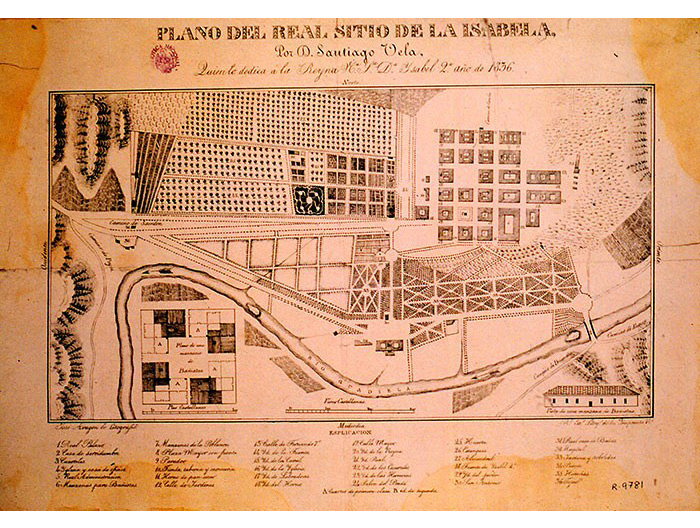 Plano oficial del Real Sitio de La Isabela, con fecha 1836.